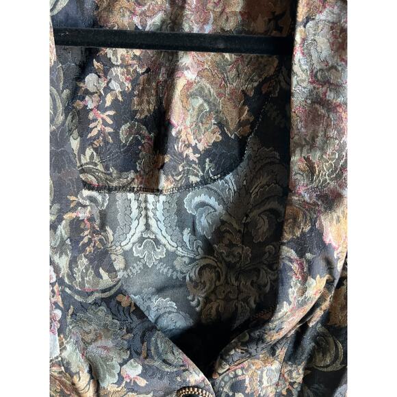 Vintage 80s Women's Gothic Colorful Jacquard Floral Black Blazer/ Dress Size M - Picture 4 of 8